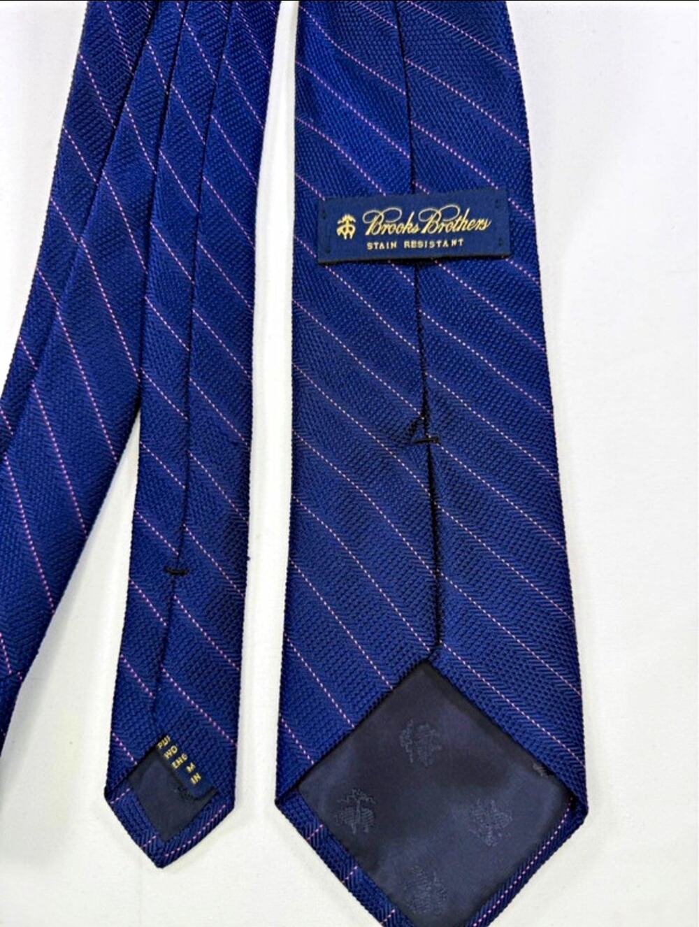 Brooks Brothers Pure Silk Necktie Navy Pink Stripe Woven in England Made in USA
